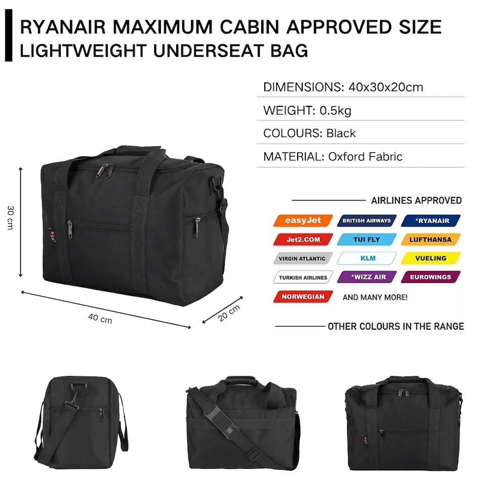 image 1 of Cabin Travel Bag 40x30x20cm Lightweight Duffel with Shoulder Strap and Pocket