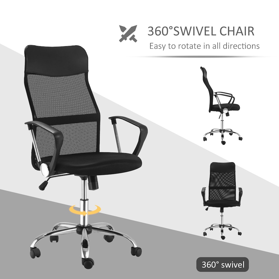image 1 of HOMCOM Executive Office Chair High Back Mesh Back Seat Desk Chairs, Black