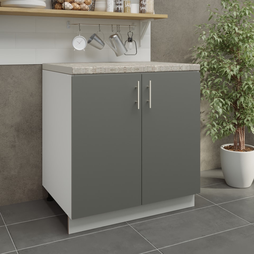image 1 of JD Greta Adjustable Legs Kitchen Base Unit 800mm Storage Cabinet With Door Shelf 80cm - Grey Matt With Worktop