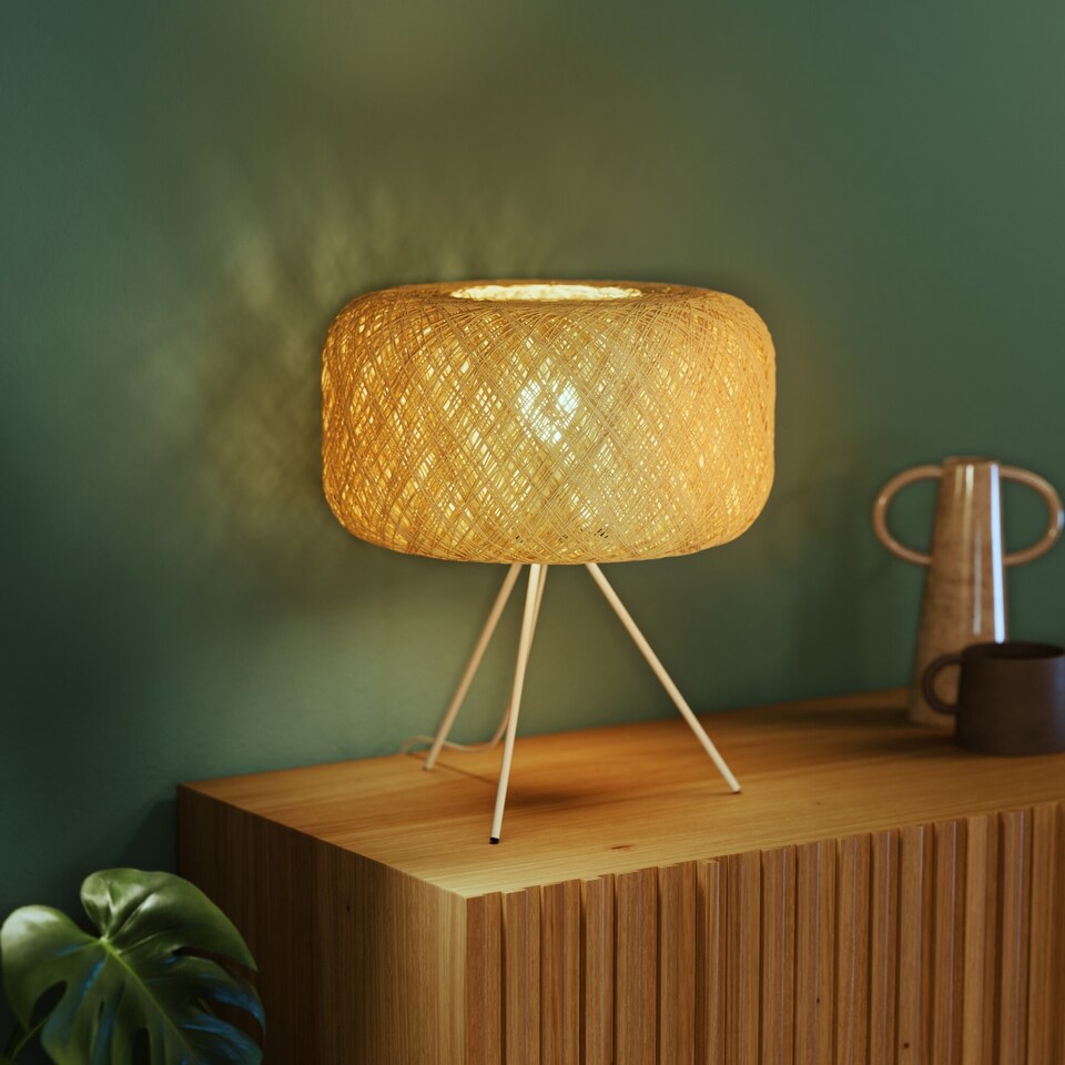 image 1 of Osram Decor Paper Bale Table Lamp E27 Beige Boho Style Bedside Desk Light