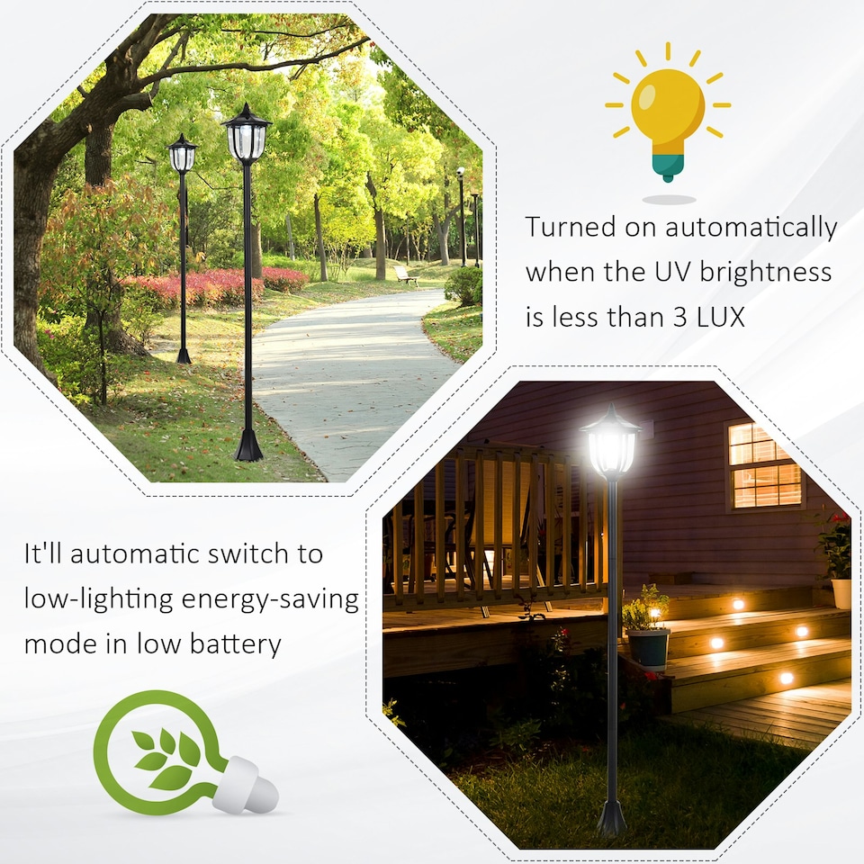 image 1 of Outsunny Solar Torch Lights Outdoor Garden with 6 LED Auto On/Off 6-8 Hours