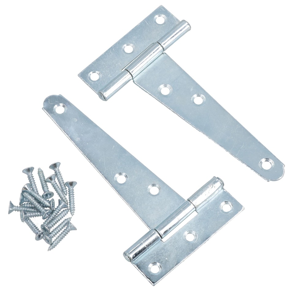 image 1 of 4in / 102mm Heavy Duty T Tee Hinges For Shed + Garden Gates Zinc Plated 2pc