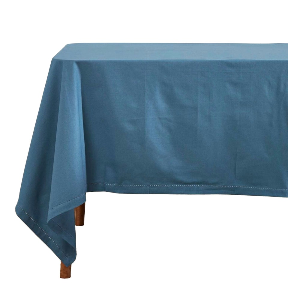 image 1 of Homescapes Airforce Blue Cotton Square Tablecloth - 137 x 137 cm | Blue