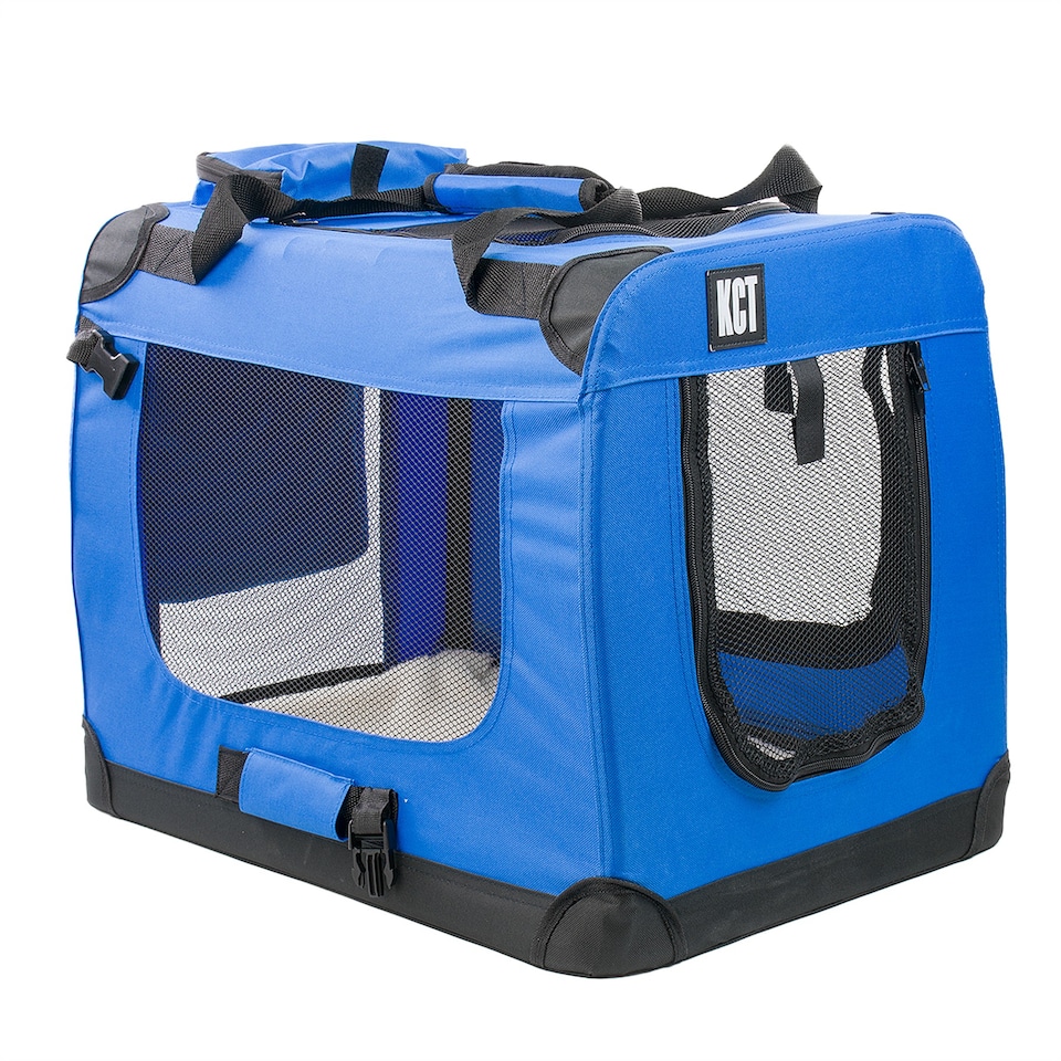 image 1 of KCT Medium Blue Fabric Pet Carrier Crate Travel Transport Bag for Cats and Dogs