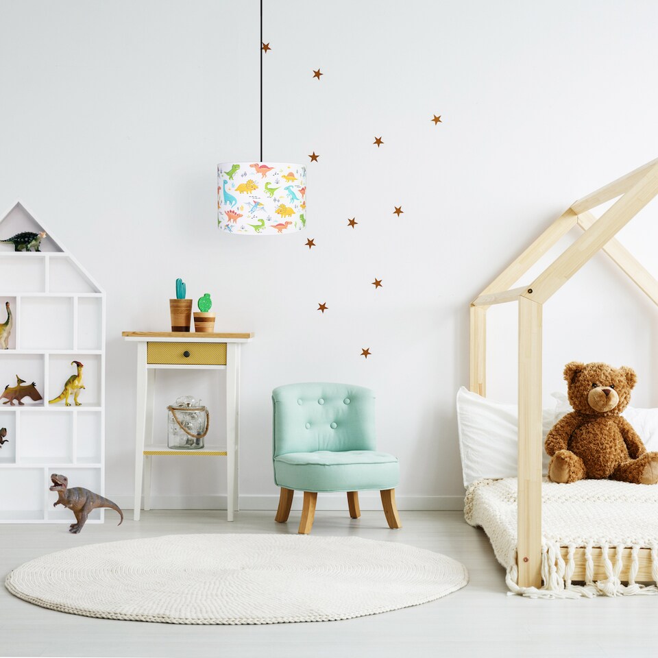 image 1 of Modern and Colourful Dinosaurs Childrens Cotton Fabric Lamp Shade - 25cm | Multi | 10"