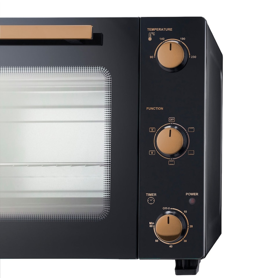 image 1 of Cooks Professional 48L Mini Oven - Electric Multifunction Countertop Grill Cooker with Adjustable Temp & Timer | Black | Black & Copper