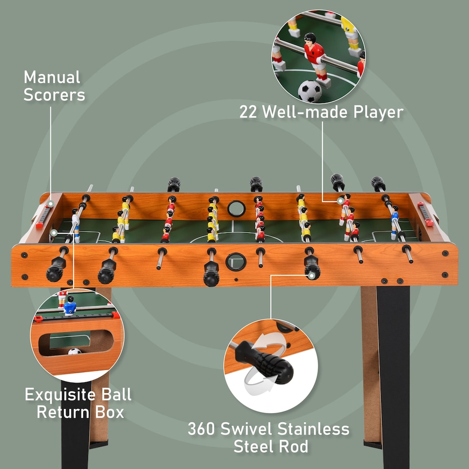 image 1 of HOMCOM Wooden Soccer Football Table 84.5cm Arcades Game Room Bar, 2 Foosballs