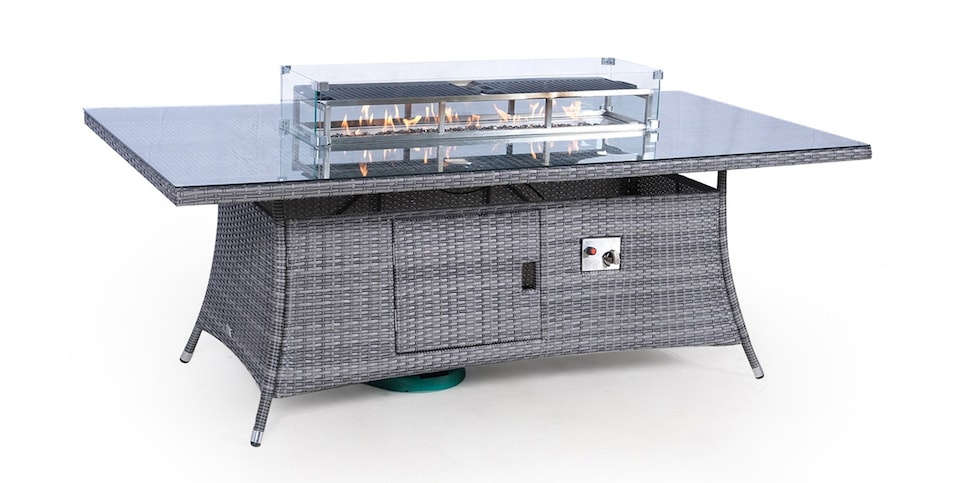 image 1 of Giardino Fire Pit 8 Seater Rectangle Rattan Dining Table | Grey