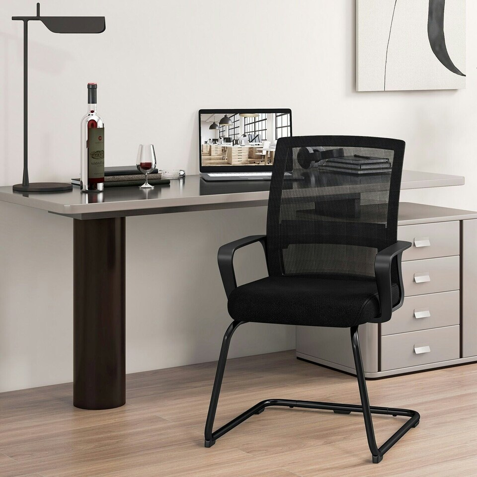 image 1 of COSTWAY Meeting Office Chairs Mid-Back Reception Chair Black