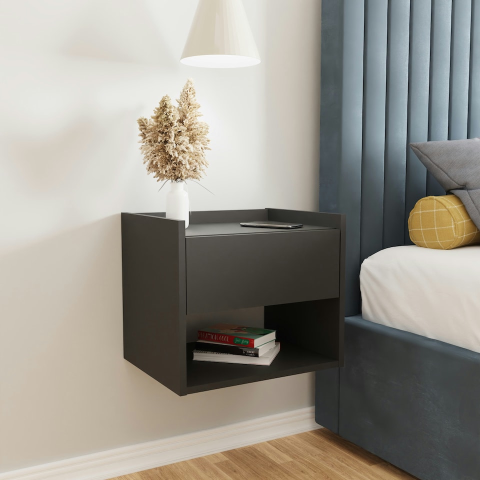 image 1 of GFW Harmony Wall Mounted Pair of Bedside Tables - Anthracite