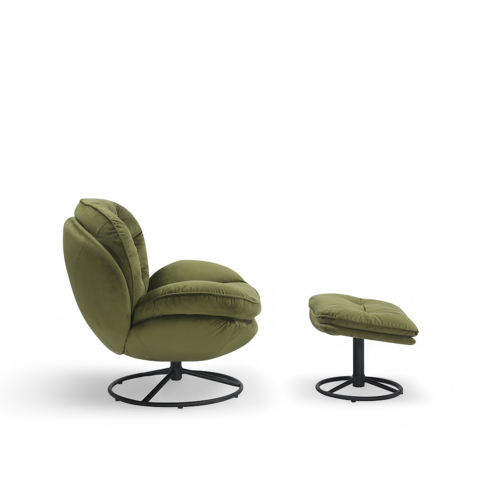 image 1 of Velvet Sage Green Azura Swivel Accent Chair with Footstool
