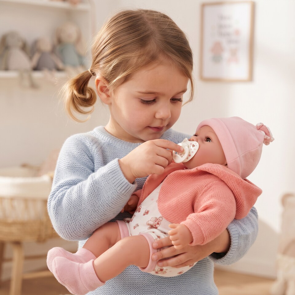 image 1 of BiBi Doll 18" Peach Baby Doll Girl With Sounds & Dummy