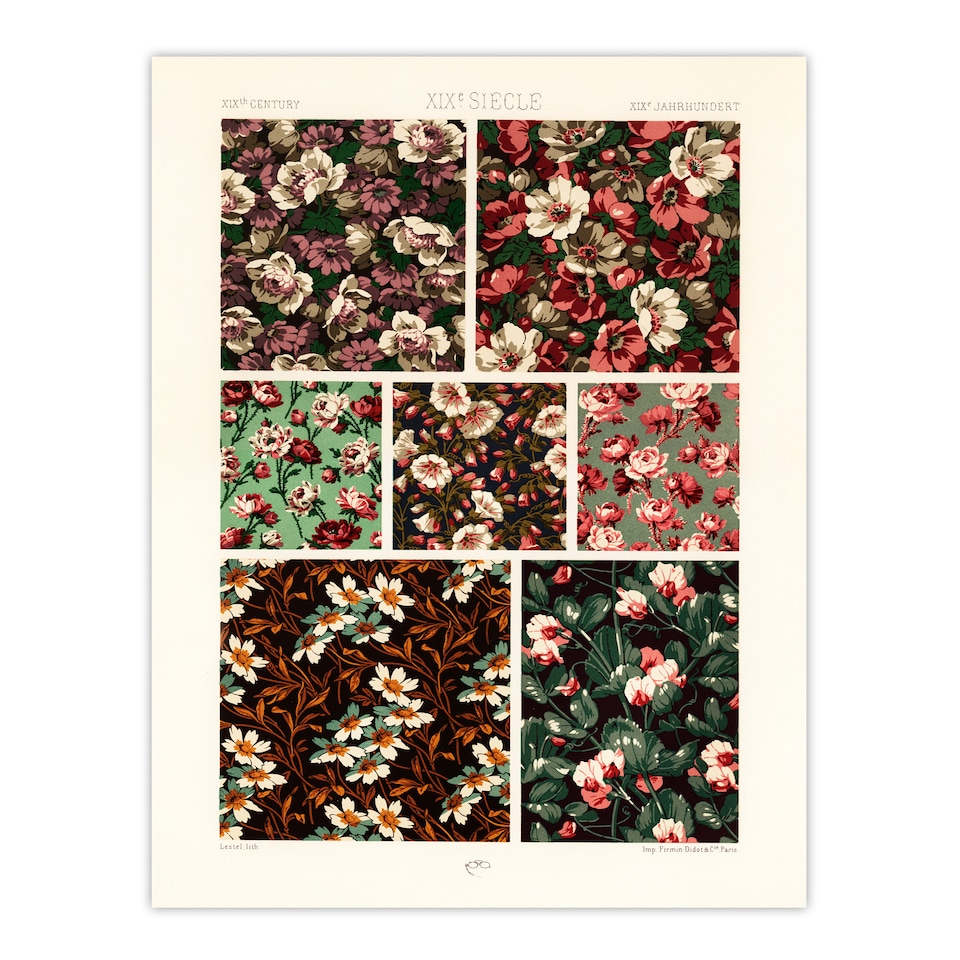 image 1 of Albert Racinet Framed Wall Art Print Pink Green Floral Patterns Home Décor
