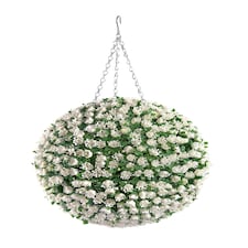Pair of Best Artificial 38cm White Ivory Rose Hanging Flower Topiary Ball - Suitable for Outdoor Use - Weather & Fade Resistant