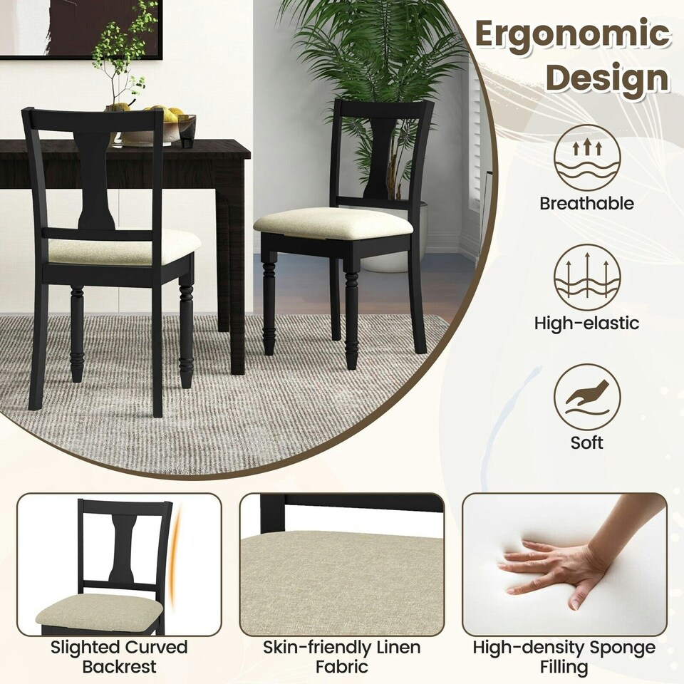 image 1 of COSTWAY Set of 2 Wooden Dining Chairs Kitchen Accent Chair Black