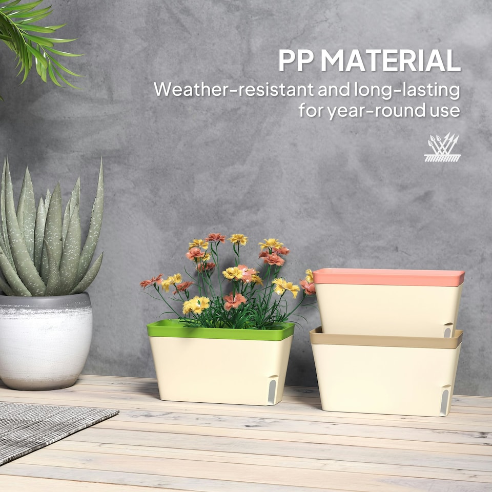 image 1 of Outsunny 3 Pcs Self Watering Plant Pots w/ Visual Water Level Window White | White