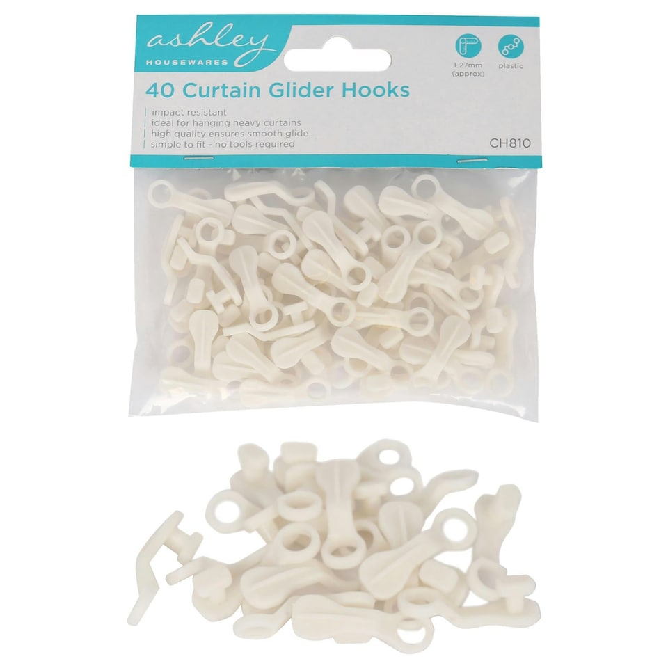image 1 of Ashley Plastic Glider Curtain Hooks - White - Pack of 80