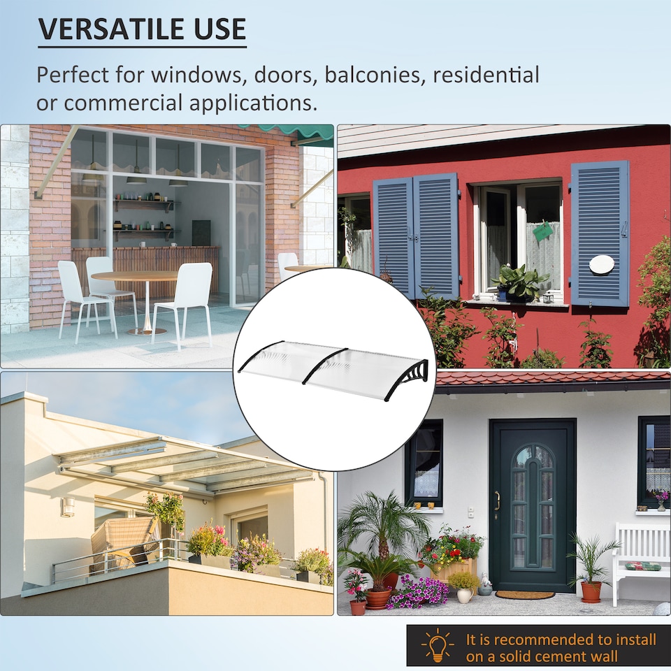 image 1 of Outsunny Outdoor Curved Window Porch Canopy Awning UV Rain Cover 0.8x2m Clear | Clear | Clear | 1