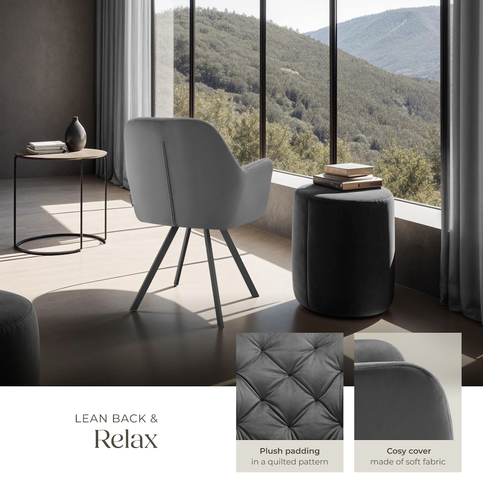 image 1 of Armchair Lucia - padded, quilted pattern, 180 degree swivel chair | Grey | anthracite | 4