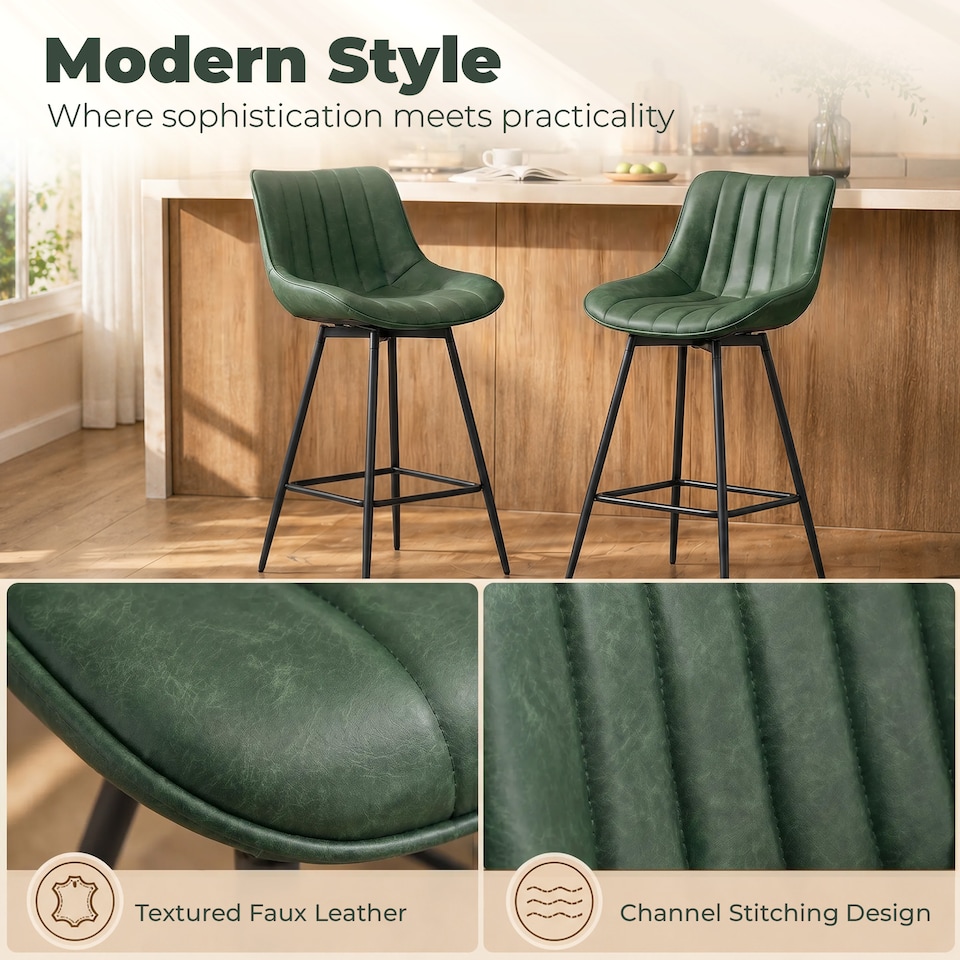 image 1 of HOMCOM Swivel Bar Stools Set of 2, PU Leather Upholstery