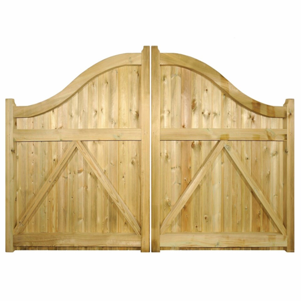 image 1 of Drayton Low Shaped Top Double Gate - Pressure Treated Scandinavian Redwood - W2700 x H1250 mm | Brown | 1