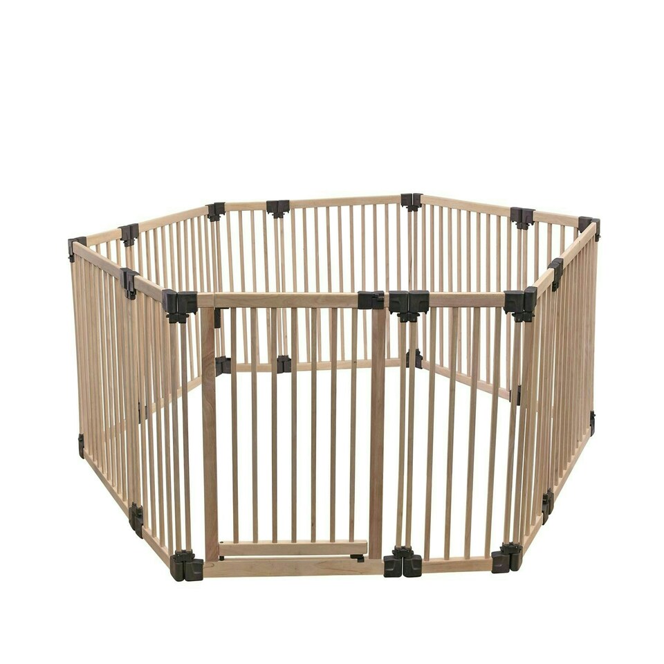 image 1 of Bettacare Wooden Dog Pen, Hexagon, 6 x 120cm, Natural Wood, 76cm High, Dog Pen for Pets Dogs and Puppy, Dog Playpen Cream