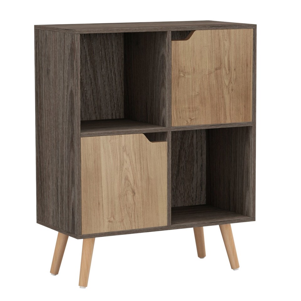 image 1 of Anthracite Oak 4-Cube Storage Unit with 2 Wooden Doors and Legs | Brown | Oak & Beech | 1