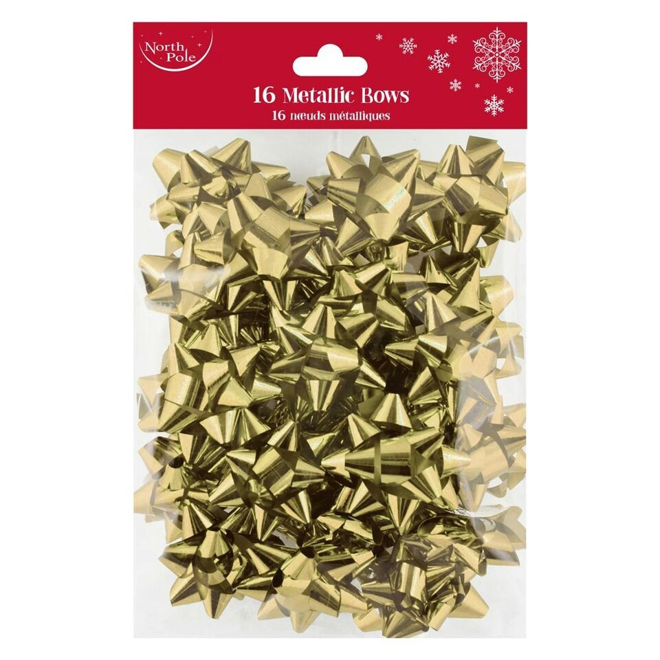12 x Pack of 16 Gold Metallic Christmas Bows