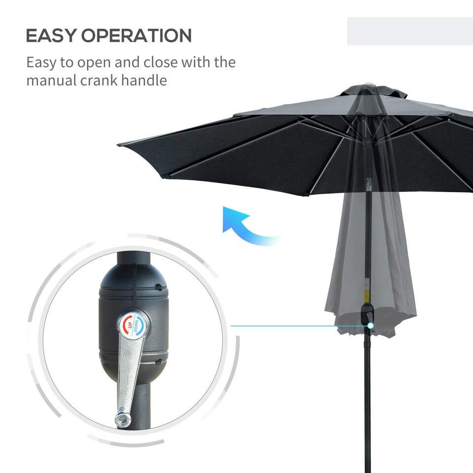 image 1 of Outsunny 3(m) Patio Umbrella Sunshade Canopy with Tilt & Crank Black