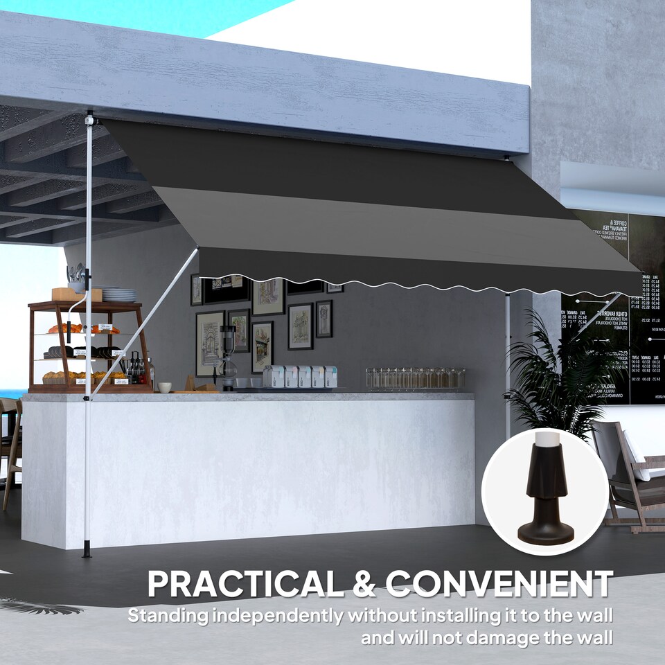 image 1 of Outsunny 3 x 1.5 m Retractable patio  Awning Floor-to-ceiling shade, Black | Black | 1