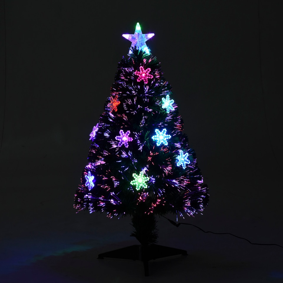 image 1 of HOMCOM 3FT Green Fiber Optic Full Lights Christmas Tree Multi LED Stars