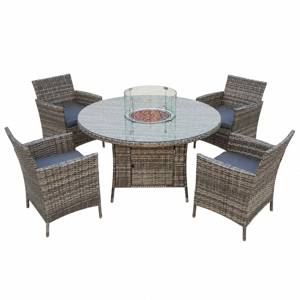 image 1 of Amazon Rattan Fire Pit Dining Set - Round Table with 4 Chairs | Grey