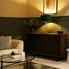ValueLights Clear Tube and Brushed Chrome Metal Bedside Table Lamp with a Forest Green Velvet Shade