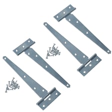8in / 204mm Heavy Duty T Tee Hinges For Shed + Garden Gates Zinc Plated 4pc