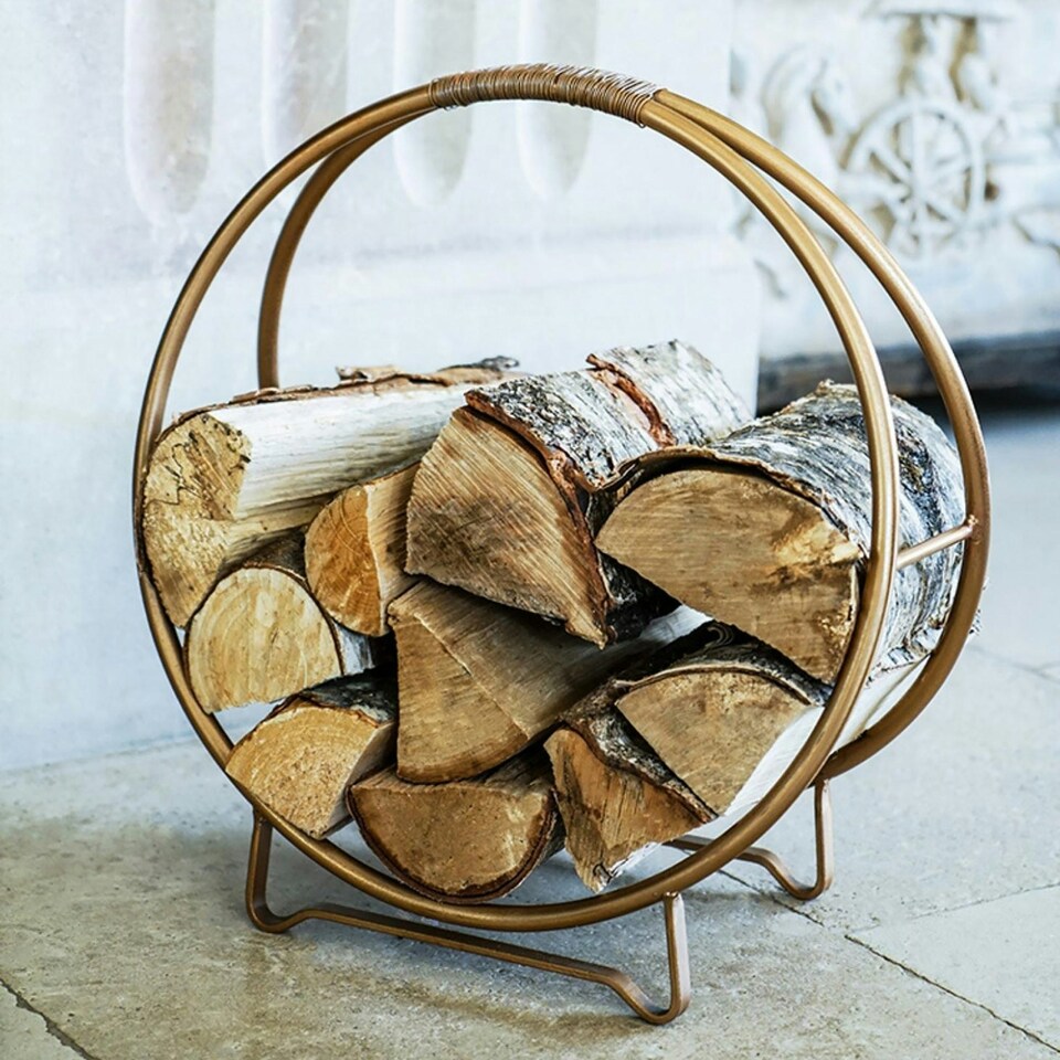 image 1 of Contemporary Round Copper Log Holder Copper