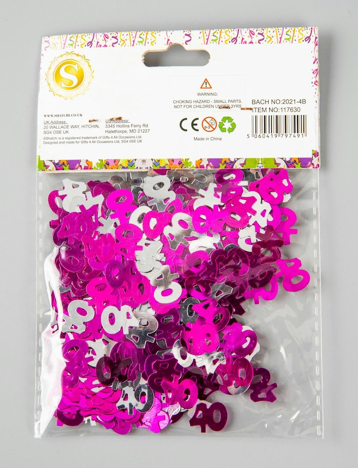 image 1 of 40th Birthday Confetti Pink & Silver 1 pack x 14 grams birthday decoration Foil Metallic 1 pack