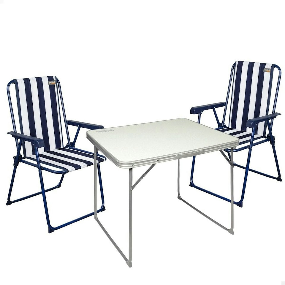 Table set with 2 chairs Aktive Foldable Camping Brown