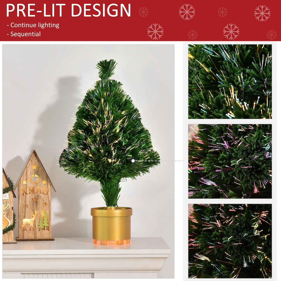 image 1 of HOMCOM 2FT Prelit Artificial Christmas Tree Fiber Optic LED Light Decoration
