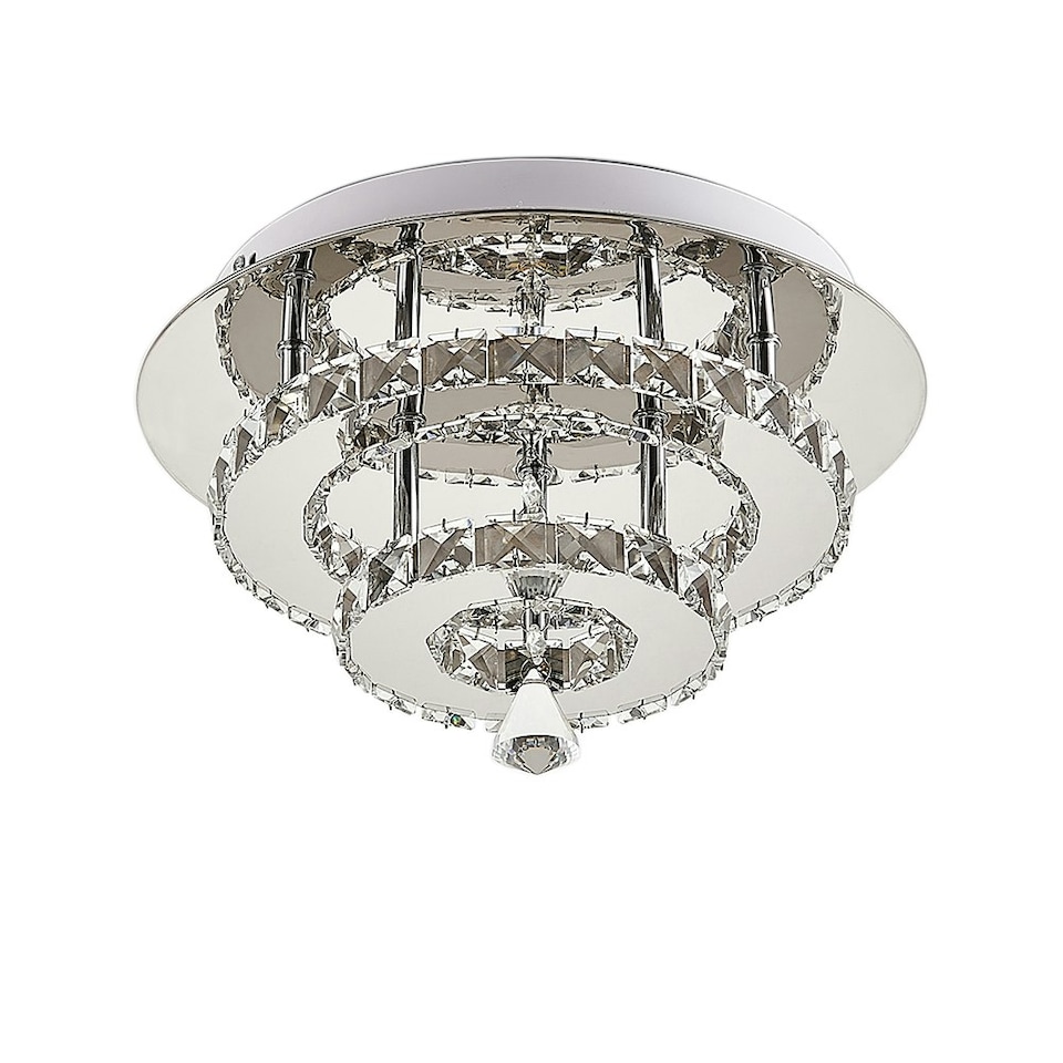 image 1 of Living and Home Modern Double-tier Crystal LED Ceiling Light | Chrome