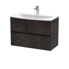 Balterley Chartley Contemporary 2 Drawer Wall Hung Vanity Unit with Curved Basin, Metallic Slate, 800mm