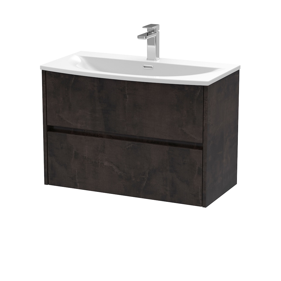 image 1 of Balterley Chartley Contemporary 2 Drawer Wall Hung Vanity Unit with Curved Basin, Metallic Slate, 800mm