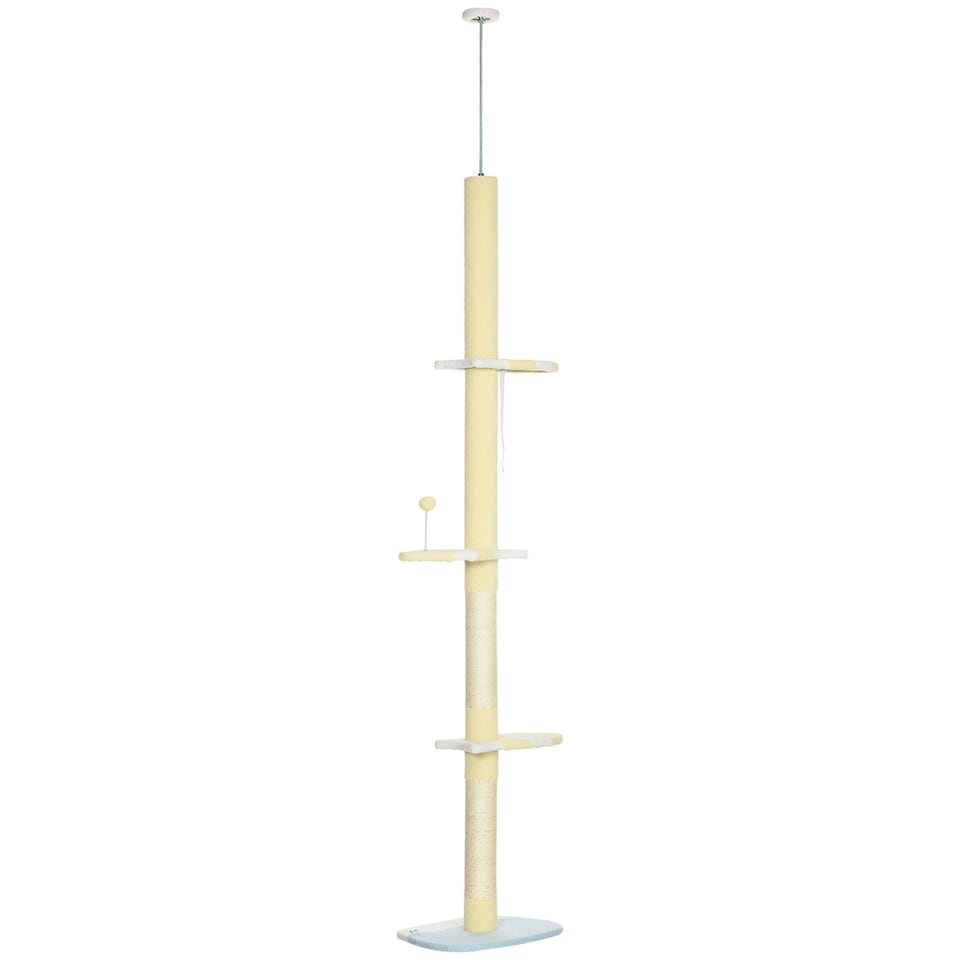 image 1 of PawHut 220-260cm Kitten Tower, Multi-Layer Floor to Ceiling Cat Tree, Yellow