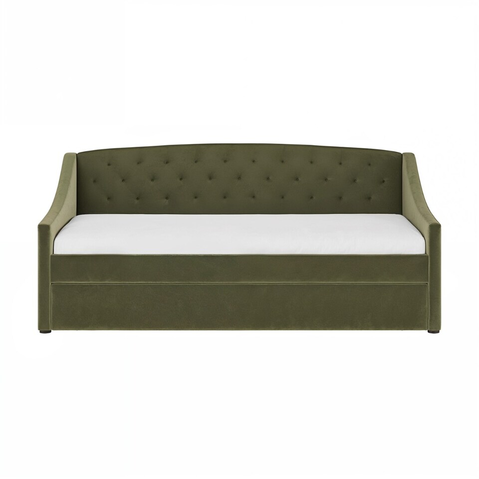 image 1 of Flair Aurora Daybed with Trundle Khaki Green Velvet