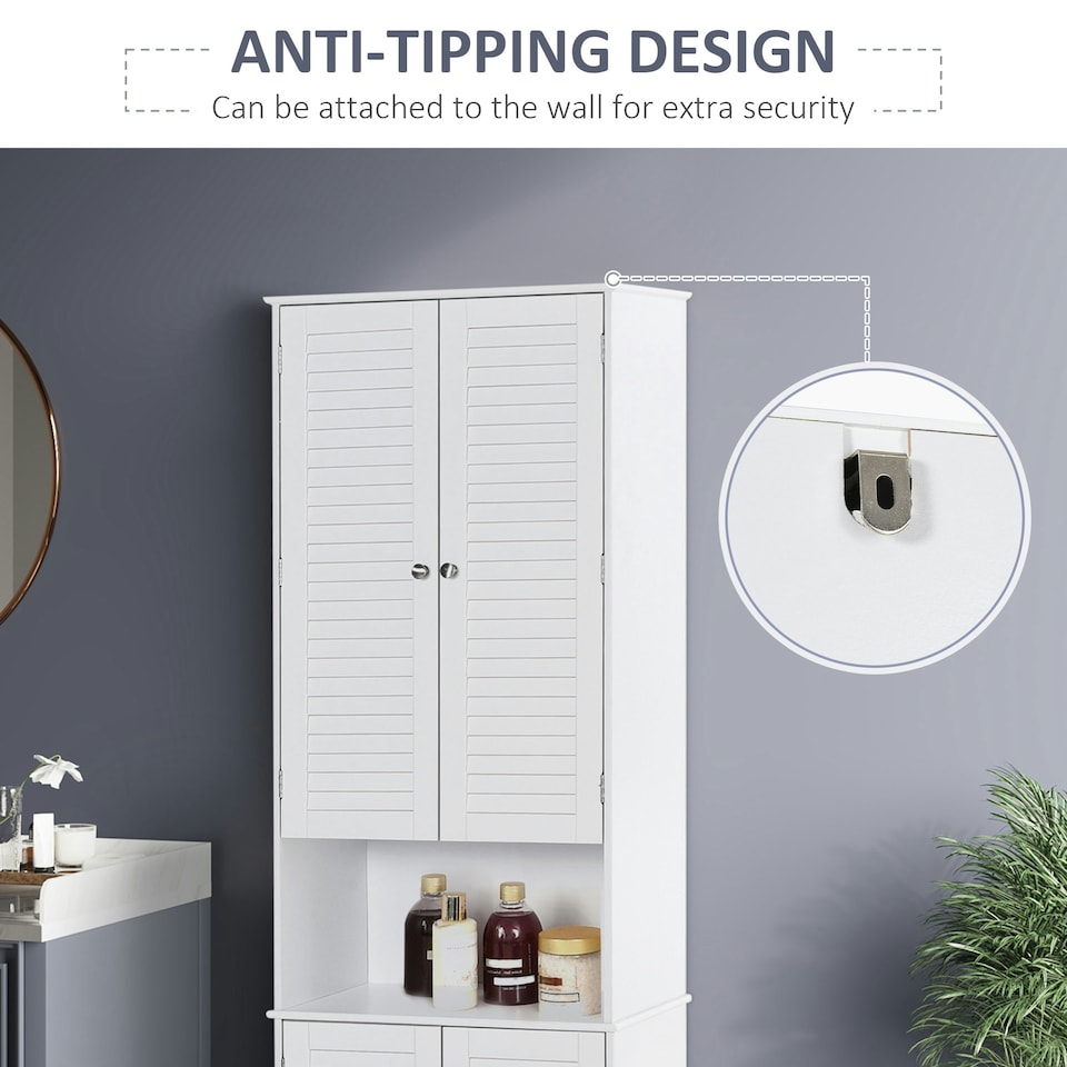 image 1 of HOMCOM 183x60cm Tall Freestanding Bathroom Cabinet Retro 3 Compartments White White