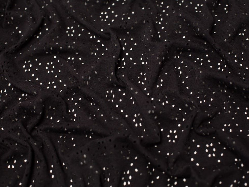 Minerva Core Range Black Embroidered Cotton Jersey Stretch Knit Fabric for Dressmaking, 150cm / 59" Wide - per metre