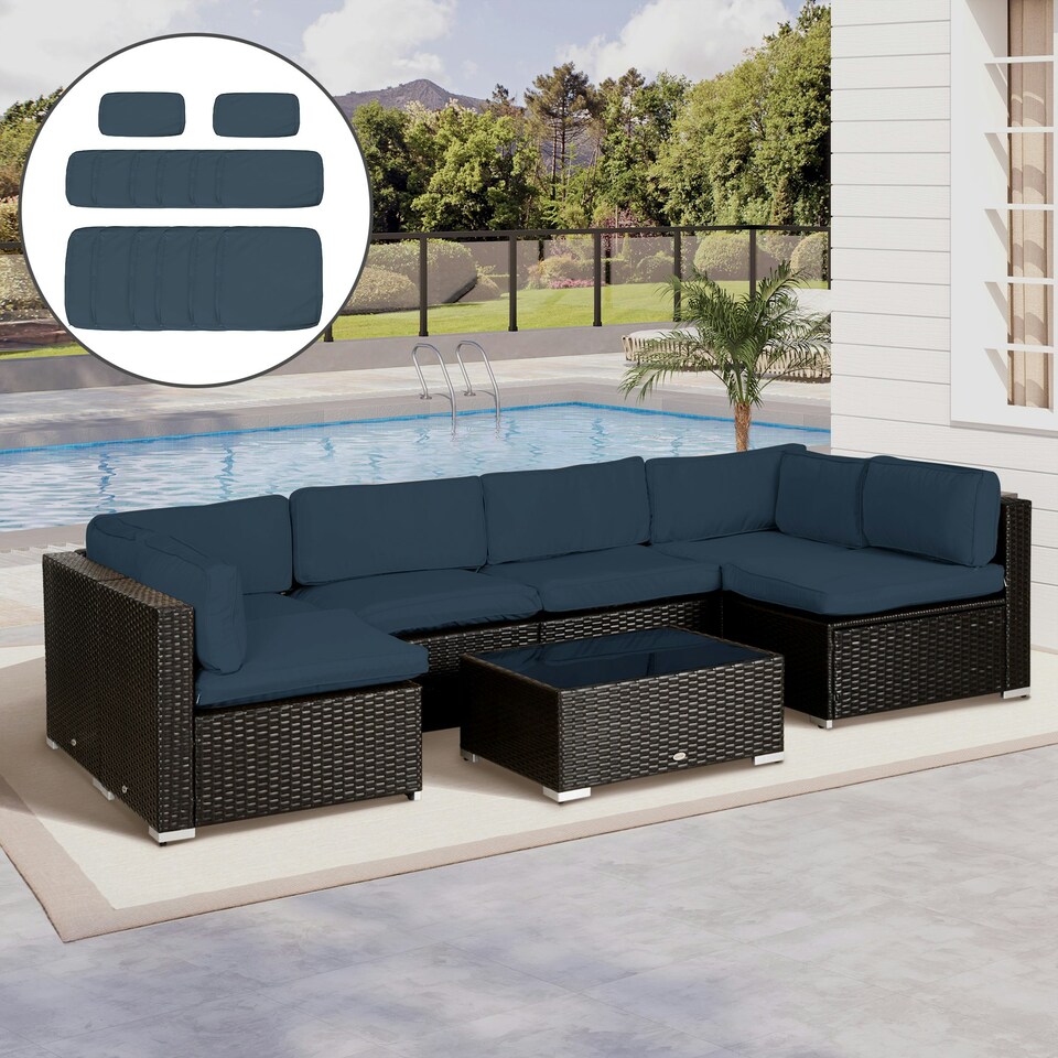 image 1 of Outsunny Garden Rattan Sofa Set Polyester Cover Replacement No Cushion Blue
