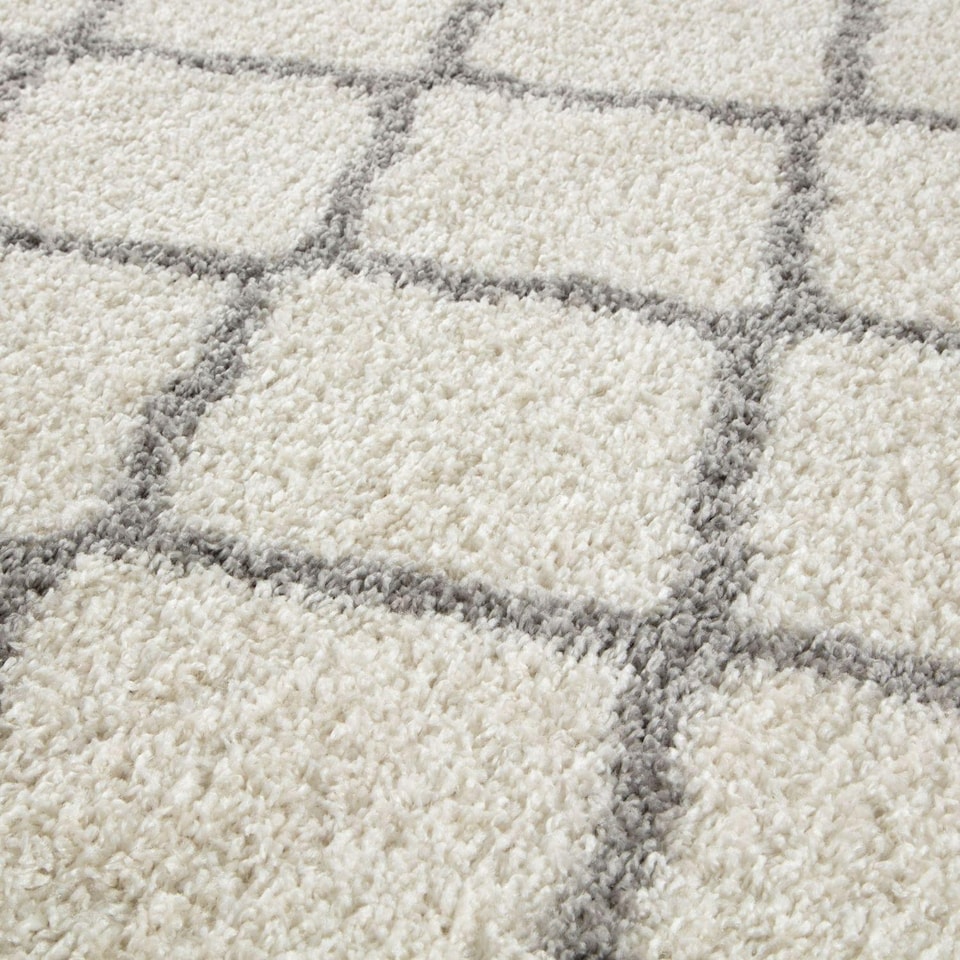 image 1 of THE RUGS Shaggy Rug – Modern Moroccan Design Rugs for Living Room, Bedroom, Hallway, 3 cm Thick Area Rugs, (Moroccan Ivory/Grey, 80x150cm)