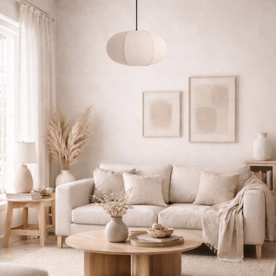 image 1 of CGC LIBBY Large Oatmeal Rounded Stretch Linen Fabric Lampshade