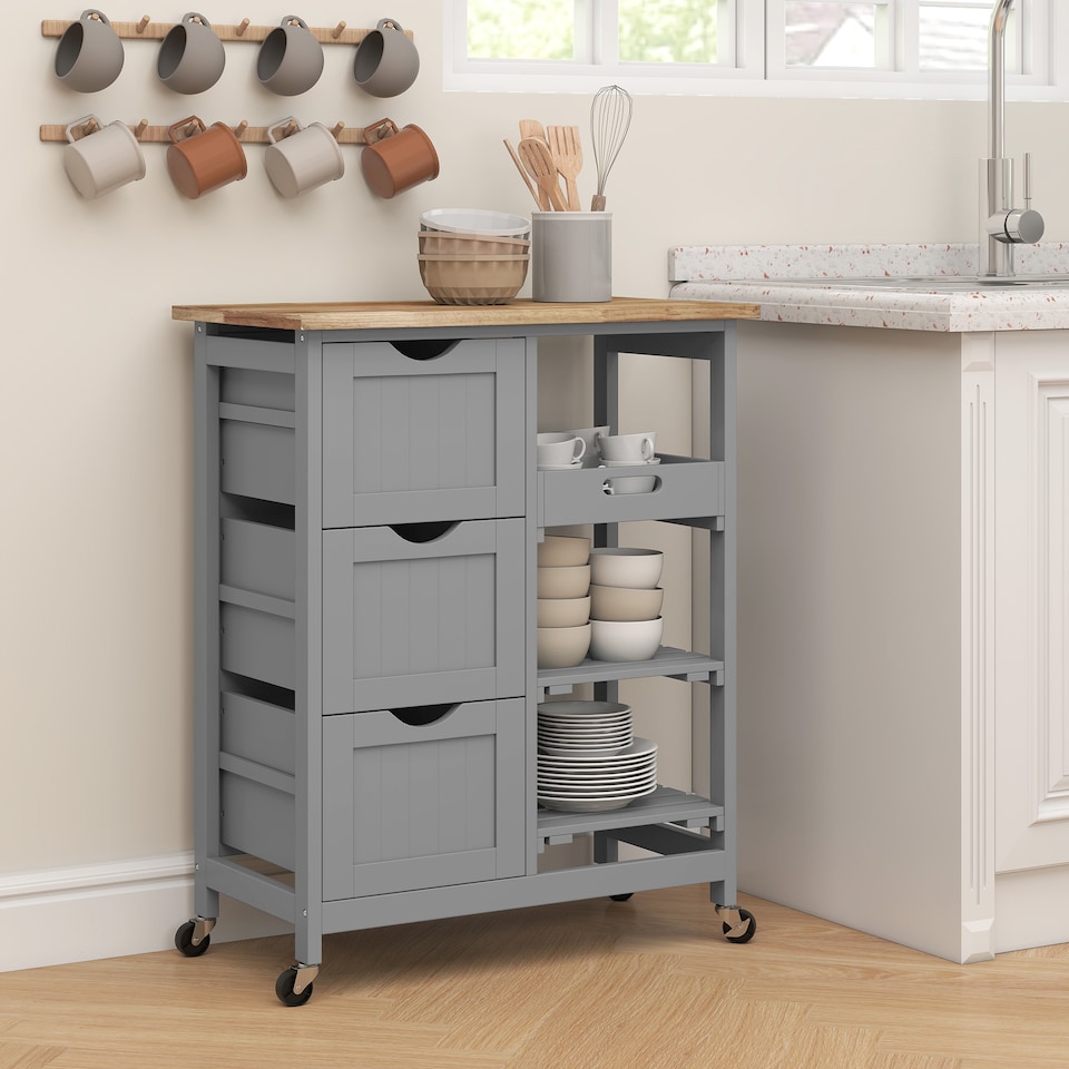 image 1 of HOMCOM Rolling Kitchen Island Cart, Bar Serving Cart on Wheels Grey