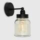 image 2 of ValueLights Industrial Satin Black Pipework Single Wall Light With Clear Glass Jar Shade Black